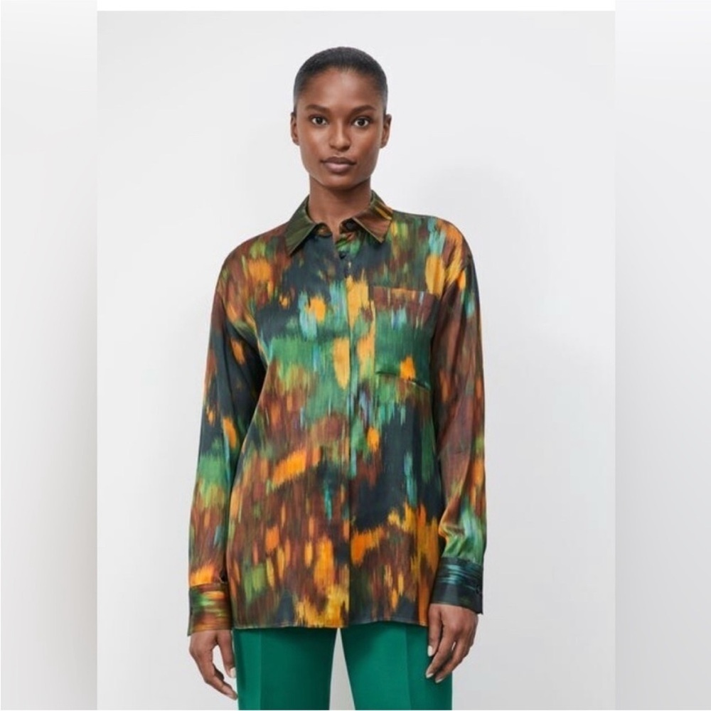 Lafayette 148 Tess Abstract long sleeve button down blouse